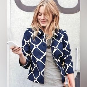 Boden Isabel Navy Blue White Geometric Print Blazer Jacket Size US 16R